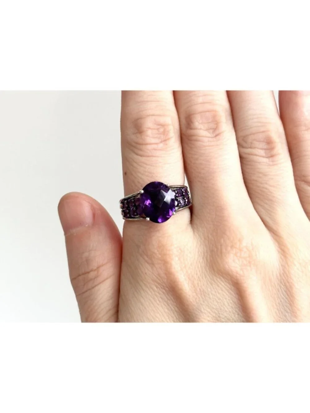 Multi Gemstone Amethyst Jumbo Sterling Silver 925 Vintage Ring - sz 9